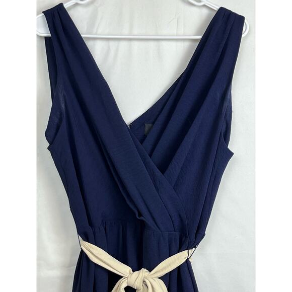 NWT DKNY Women's Size 14 Blue/White Color-block Belted Sleeveless Midi Dress - Picture 5 of 10